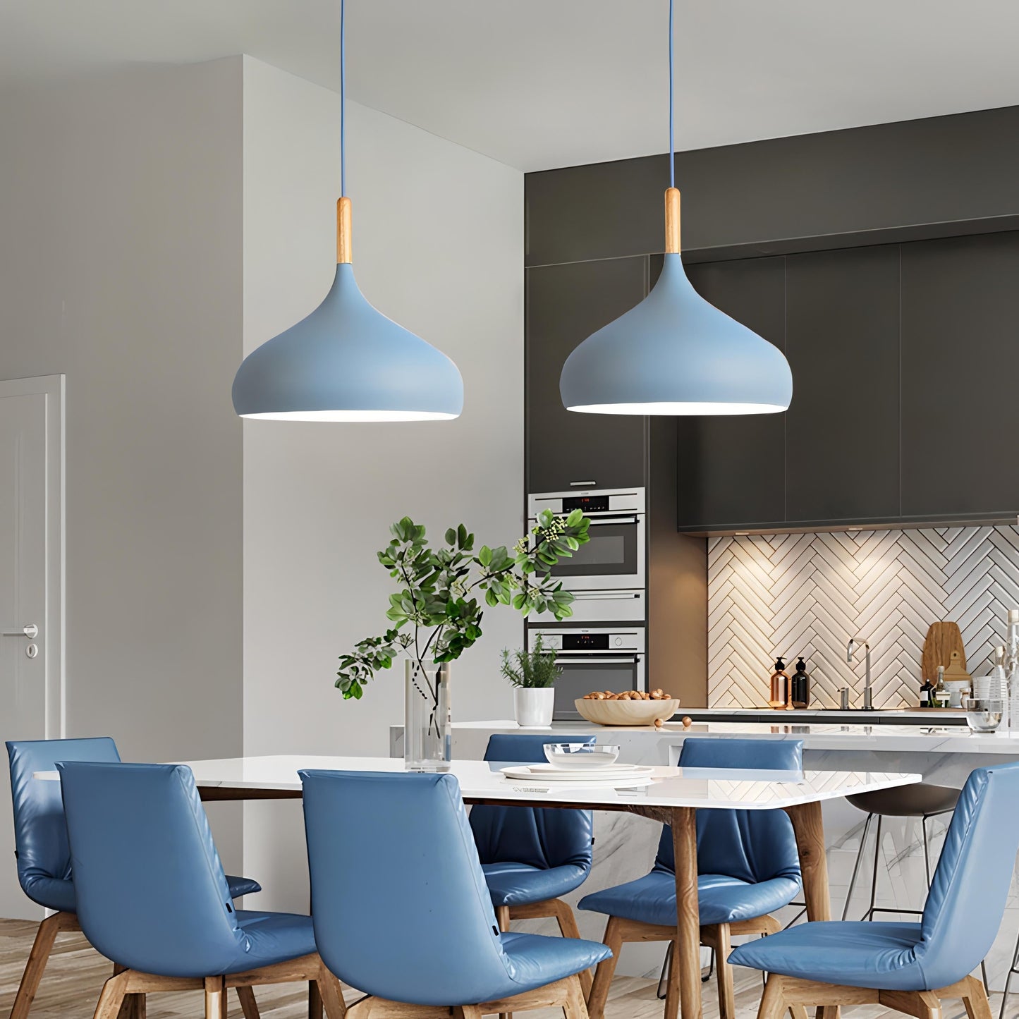 Modern Wooden Pendant Light - Scandinavian Drop Shape, Multiple Colors
