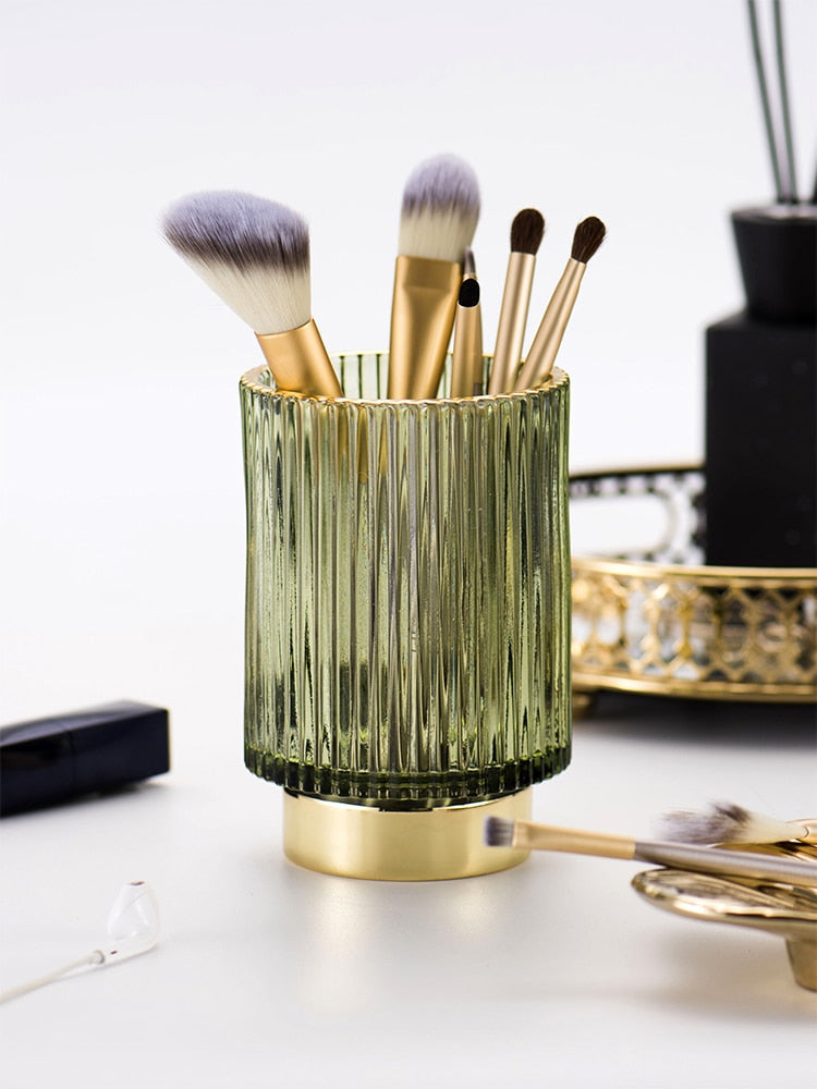 Gold Foil Glass Makeup Organizer with Textured Finish