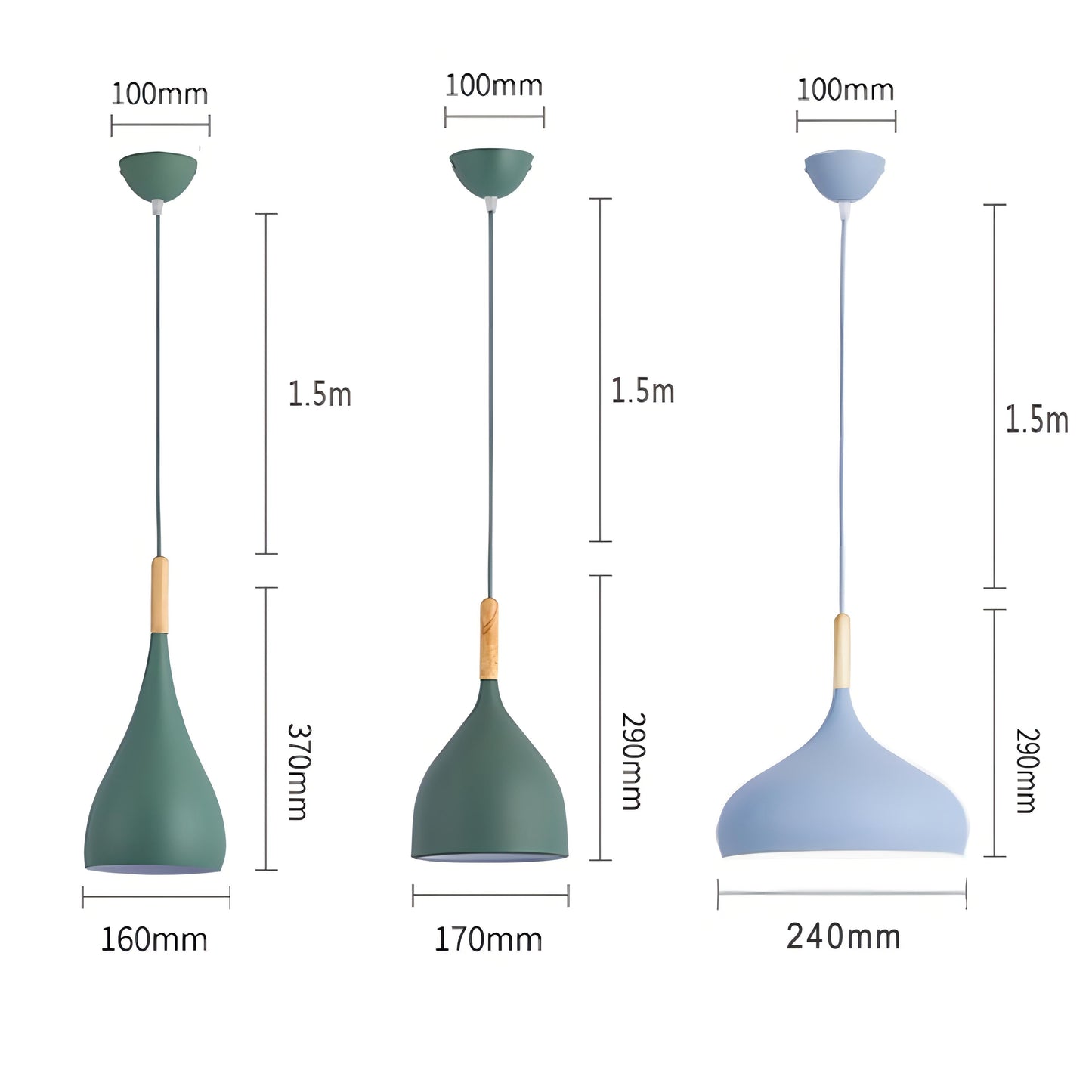 Modern Wooden Pendant Light - Scandinavian Drop Shape, Multiple Colors