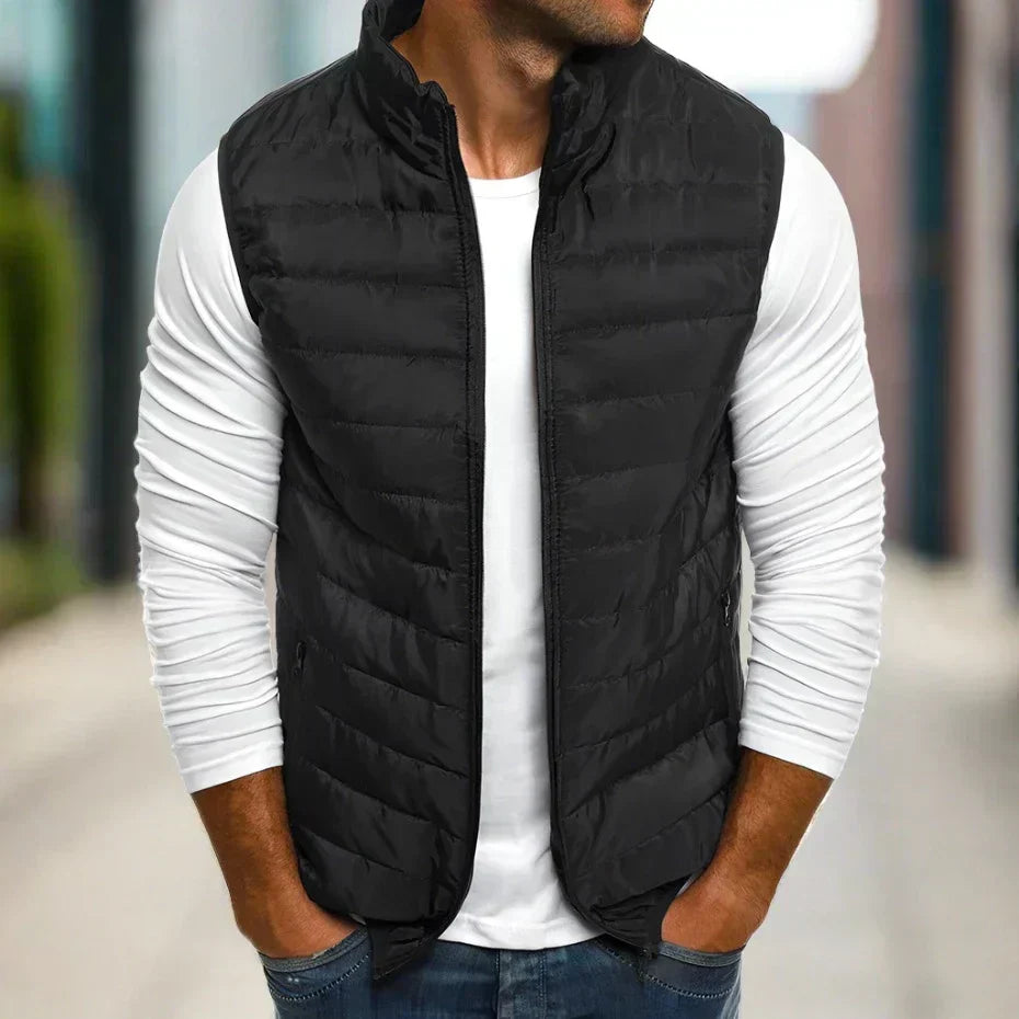 Men's Lightweight Quilted Vest with Stand-Up Collar