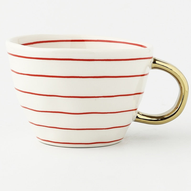 Geometric Ceramic Coffee Mug with Gold Handle