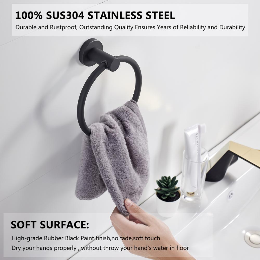 Black Round Towel Ring in Polished Chrome Finish, Rustproof 304 Stainless Steel