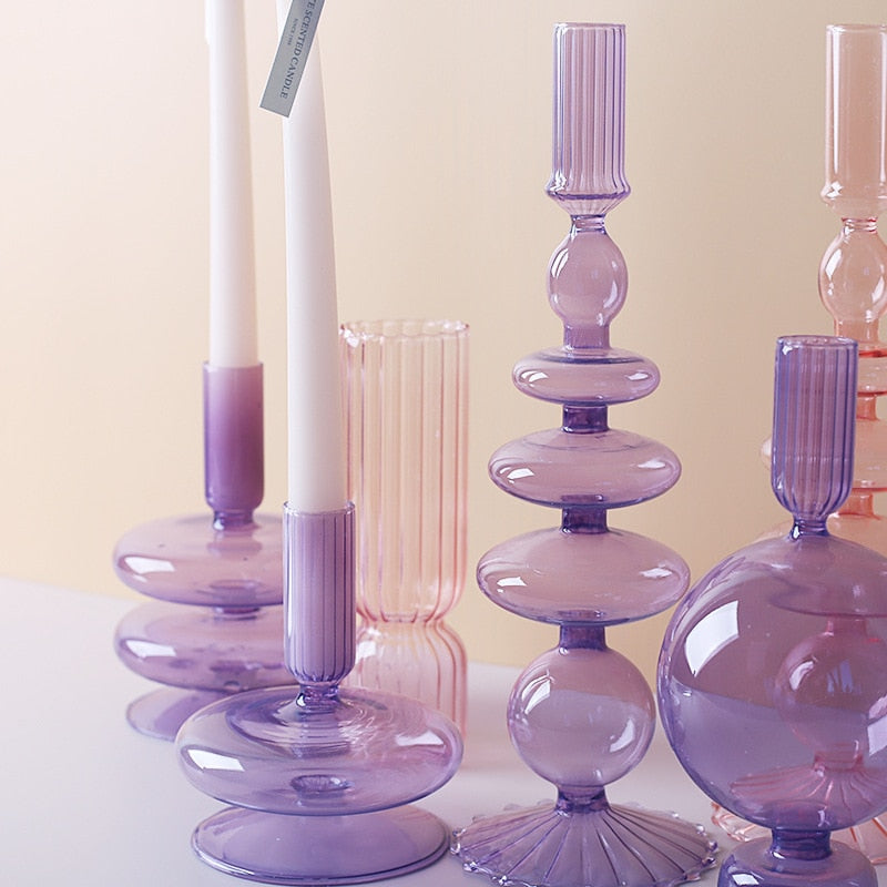 Lilac Glass Taper Candle Holder