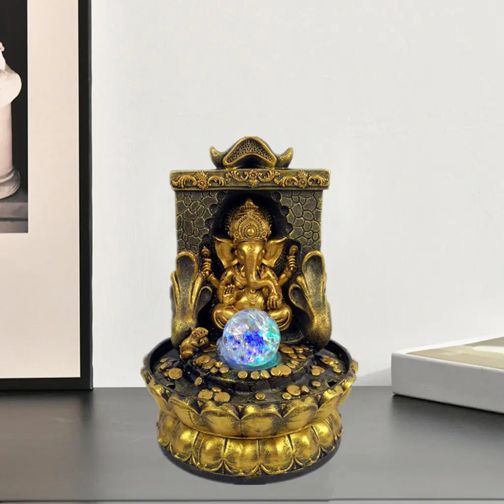 Ganesha Statue with LED Waterfall Fountain for Indoor Decor
