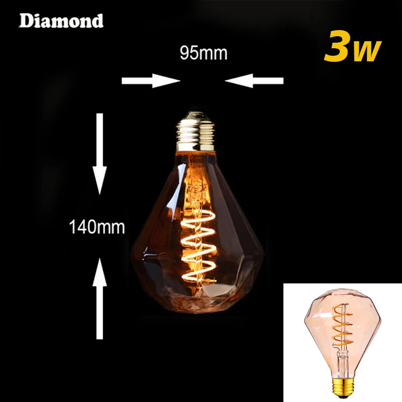Dimmable Vintage LED Edison Bulb with Gold Spiral Filament E27 Base 2200K