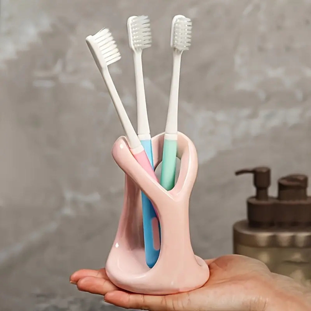 Heart-Shaped Ceramic Toothbrush Holder for Couples