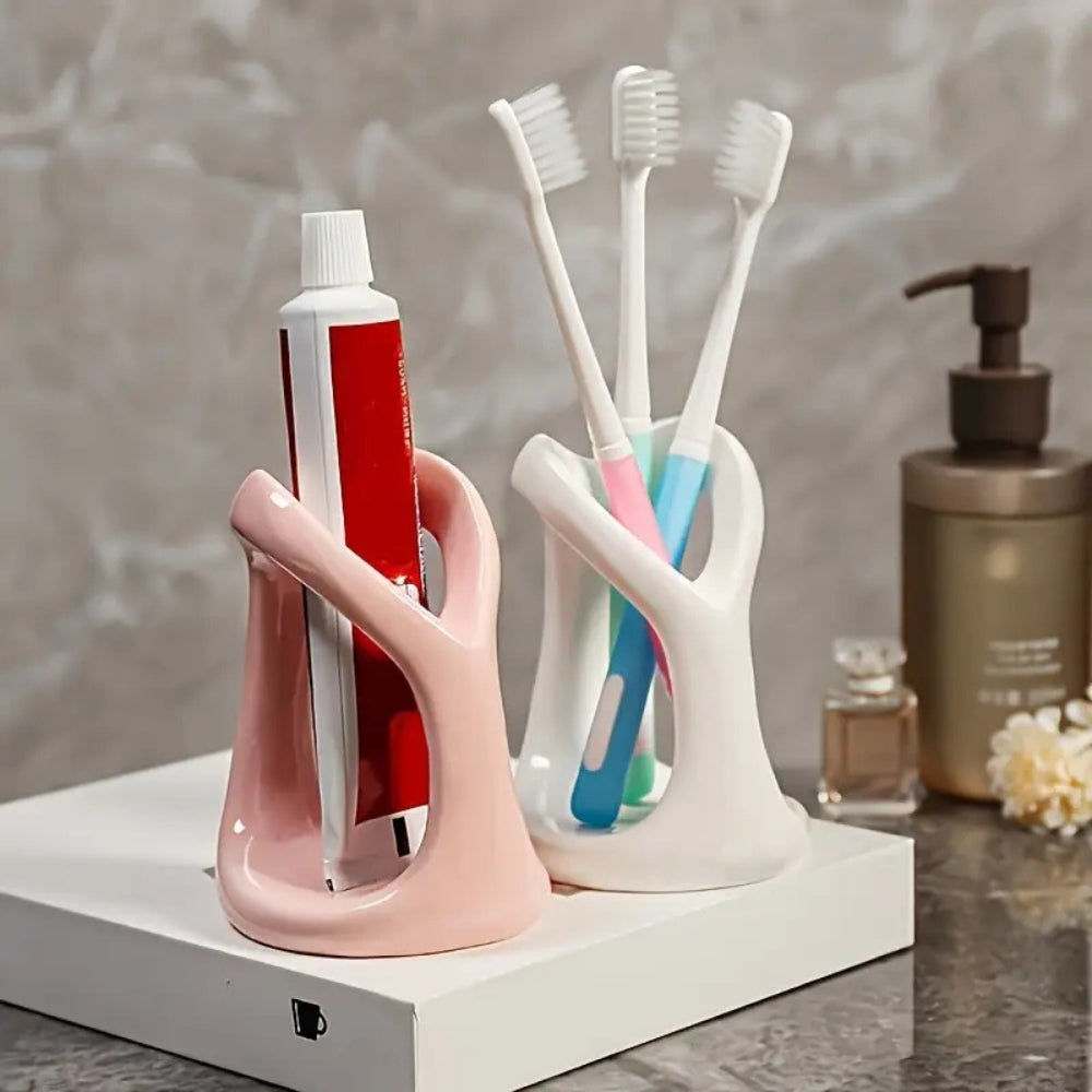 Heart-Shaped Ceramic Toothbrush Holder for Couples