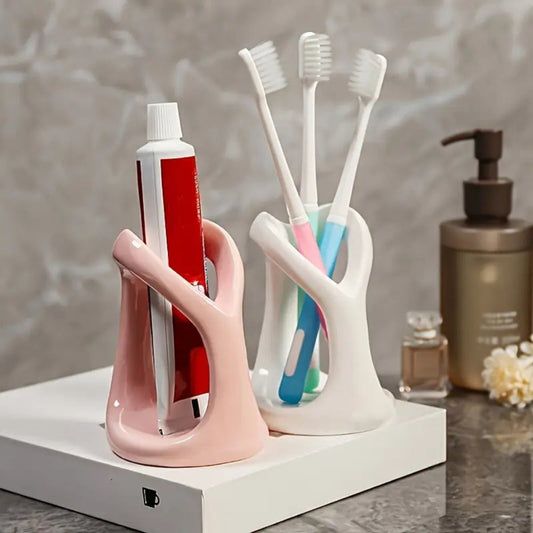 Heart-Shaped Ceramic Toothbrush Holder for Couples