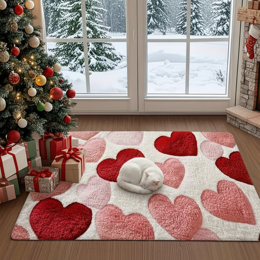 Heart Pattern Red Pink Doormat for Indoor and Outdoor Use
