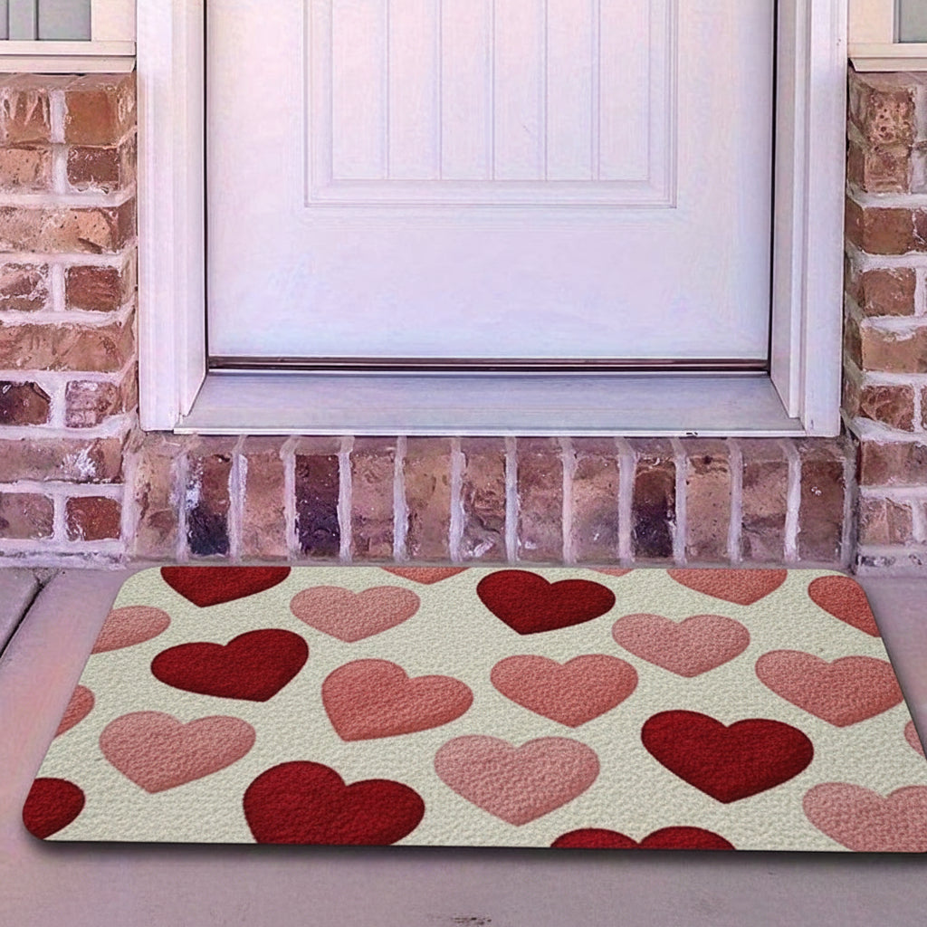 Heart Pattern Red Pink Doormat for Indoor and Outdoor Use