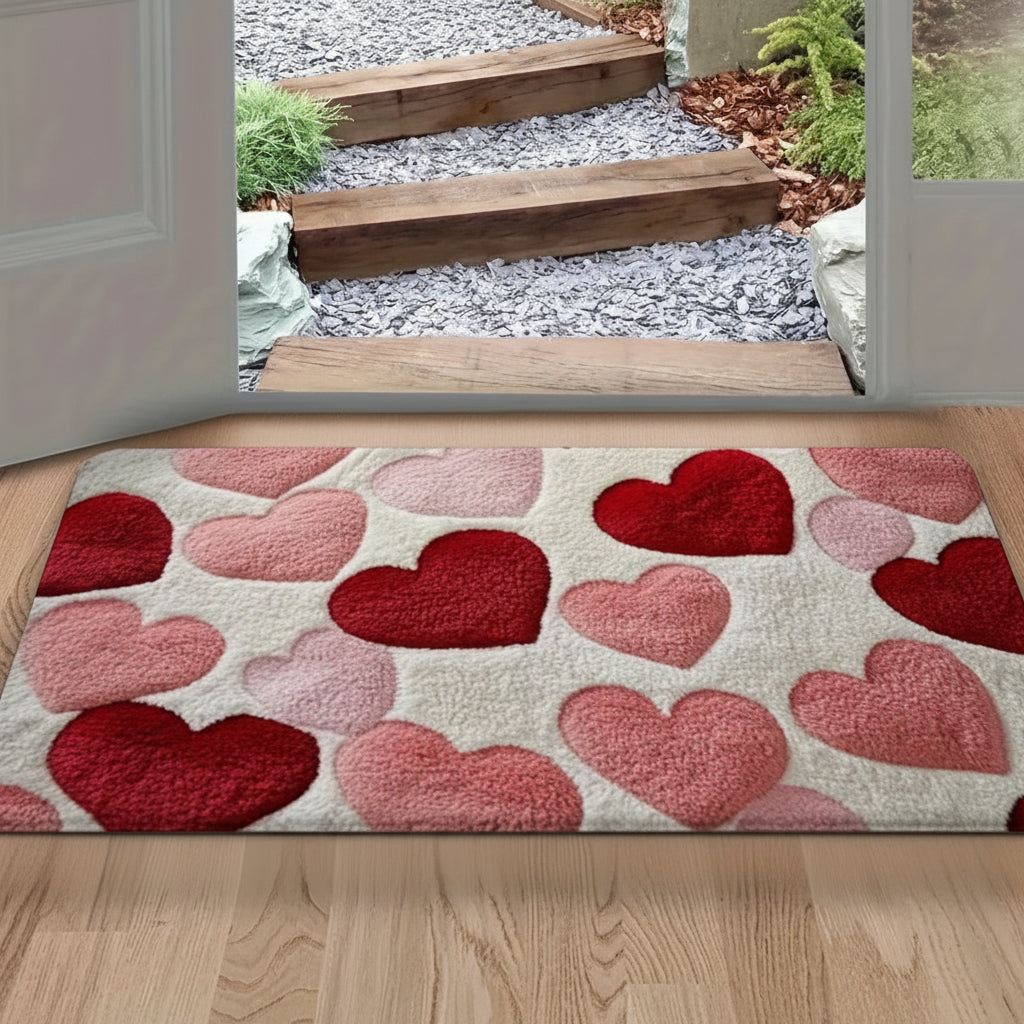 Heart Pattern Red Pink Doormat for Indoor and Outdoor Use