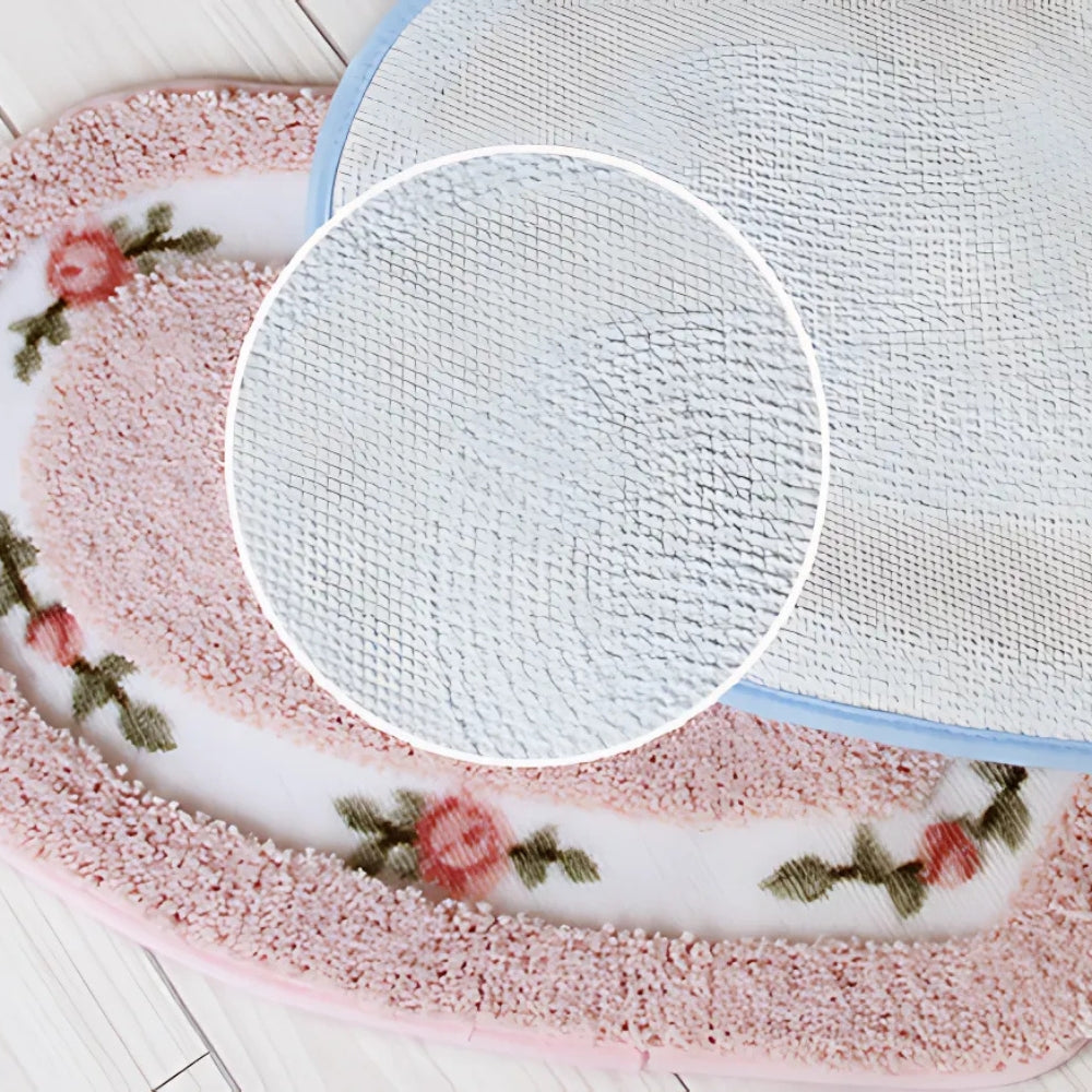Heart-Shaped Floral Tufted Bath Mat with Non-Slip Base