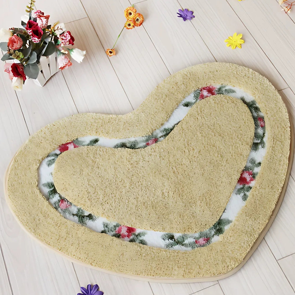 Heart-Shaped Floral Tufted Bath Mat with Non-Slip Base