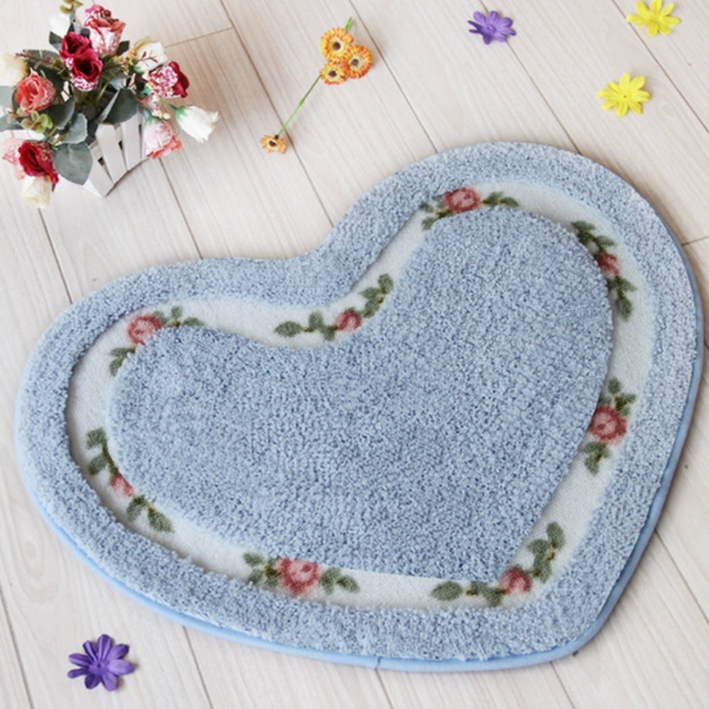 Heart-Shaped Floral Tufted Bath Mat with Non-Slip Base