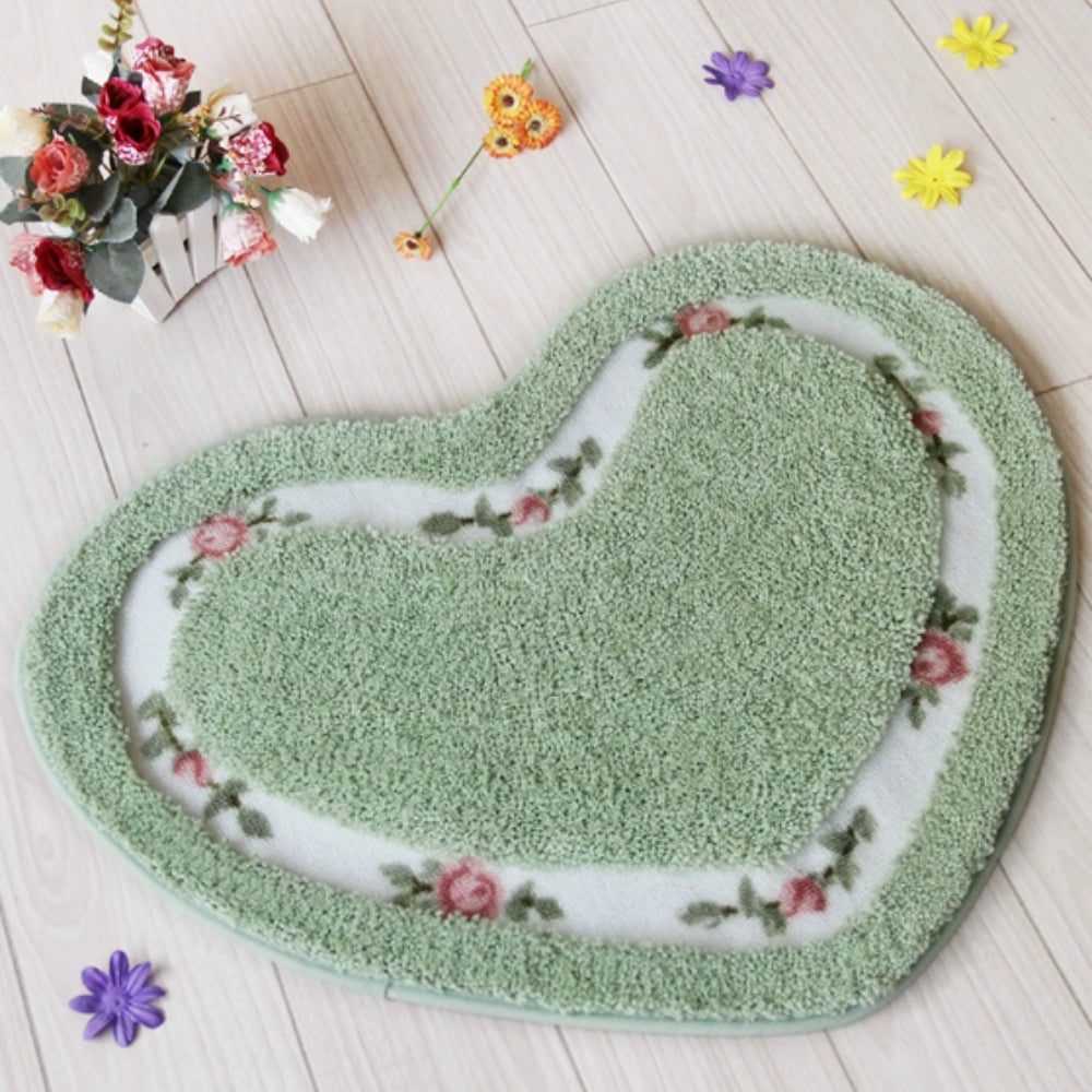 Heart-Shaped Floral Tufted Bath Mat with Non-Slip Base