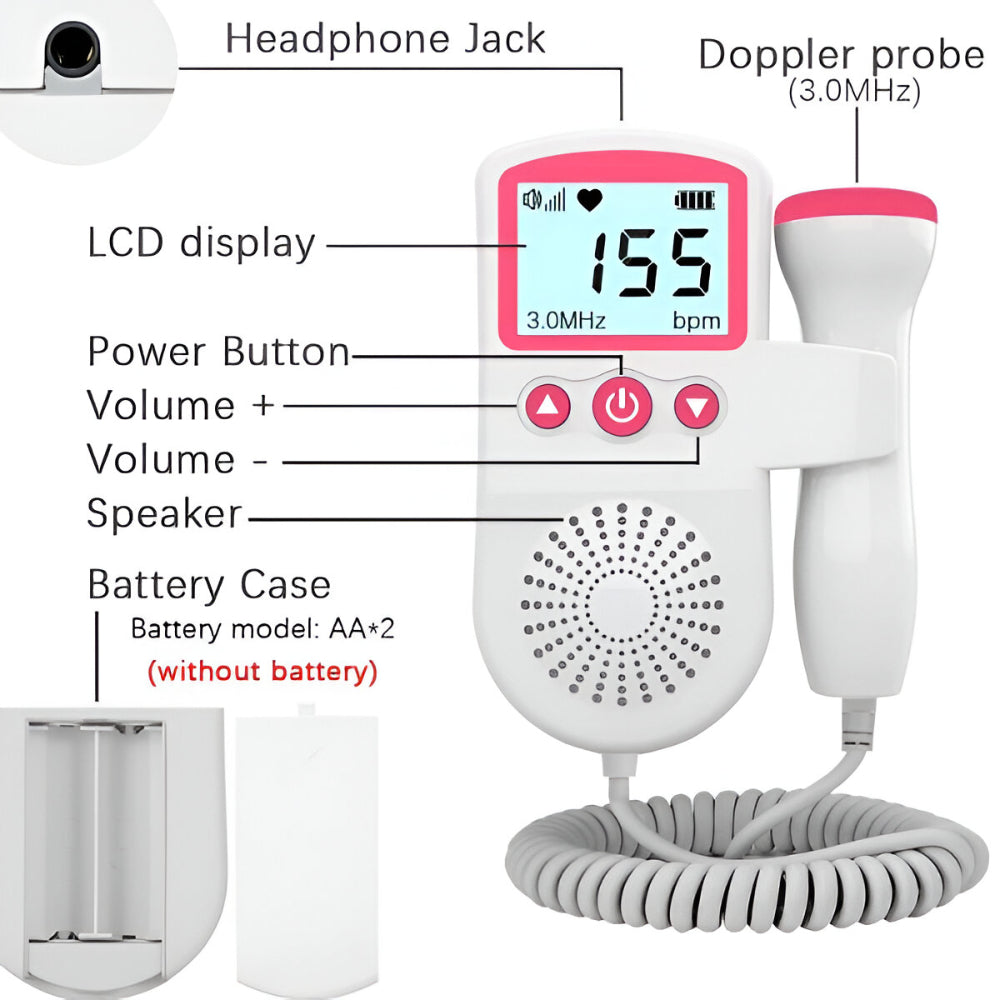 Fetal Doppler Heart Rate Monitor with Clear Display