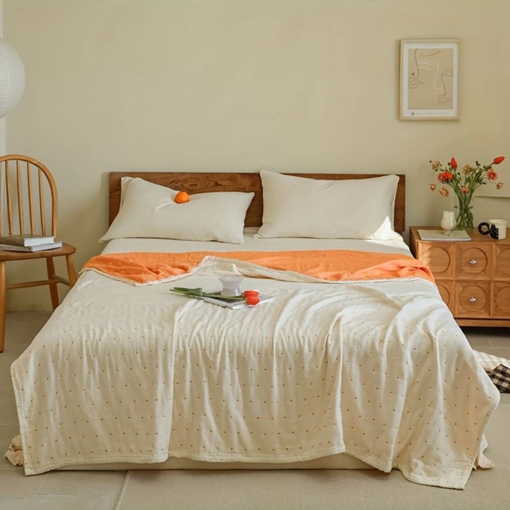 Heart Stitched Double-Spliced Cotton Gauze Throw Blanket