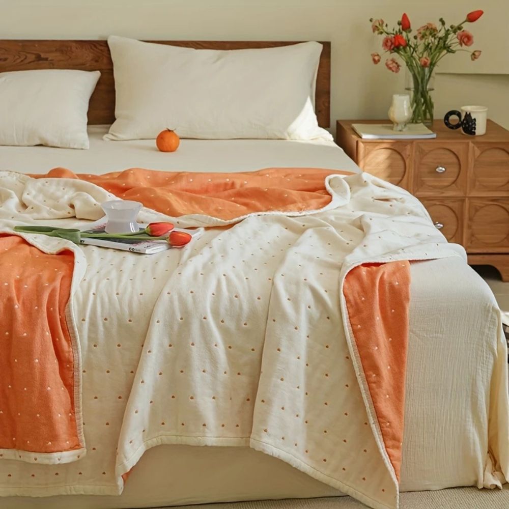 Heart Stitched Double-Spliced Cotton Gauze Throw Blanket