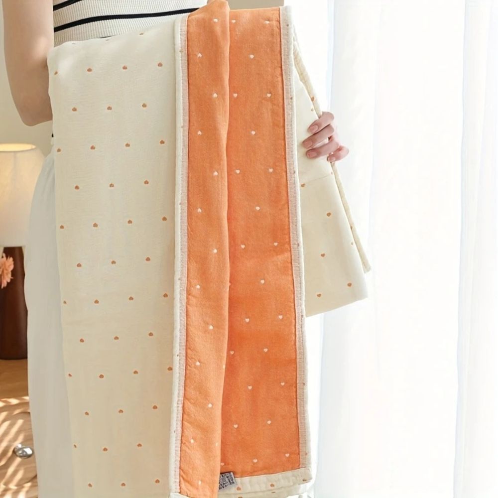 Heart Stitched Double-Spliced Cotton Gauze Throw Blanket