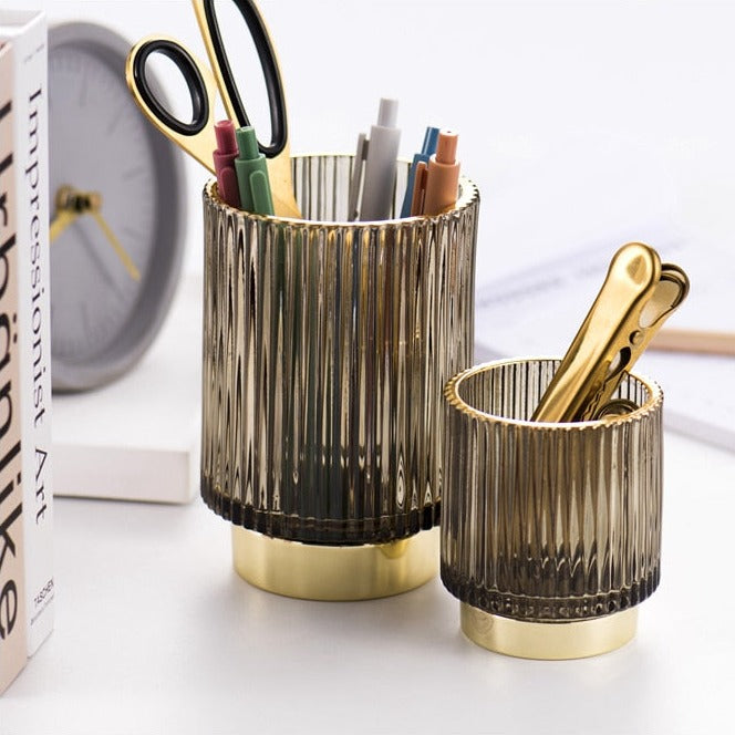 Gold Foil Glass Makeup Organizer with Textured Finish
