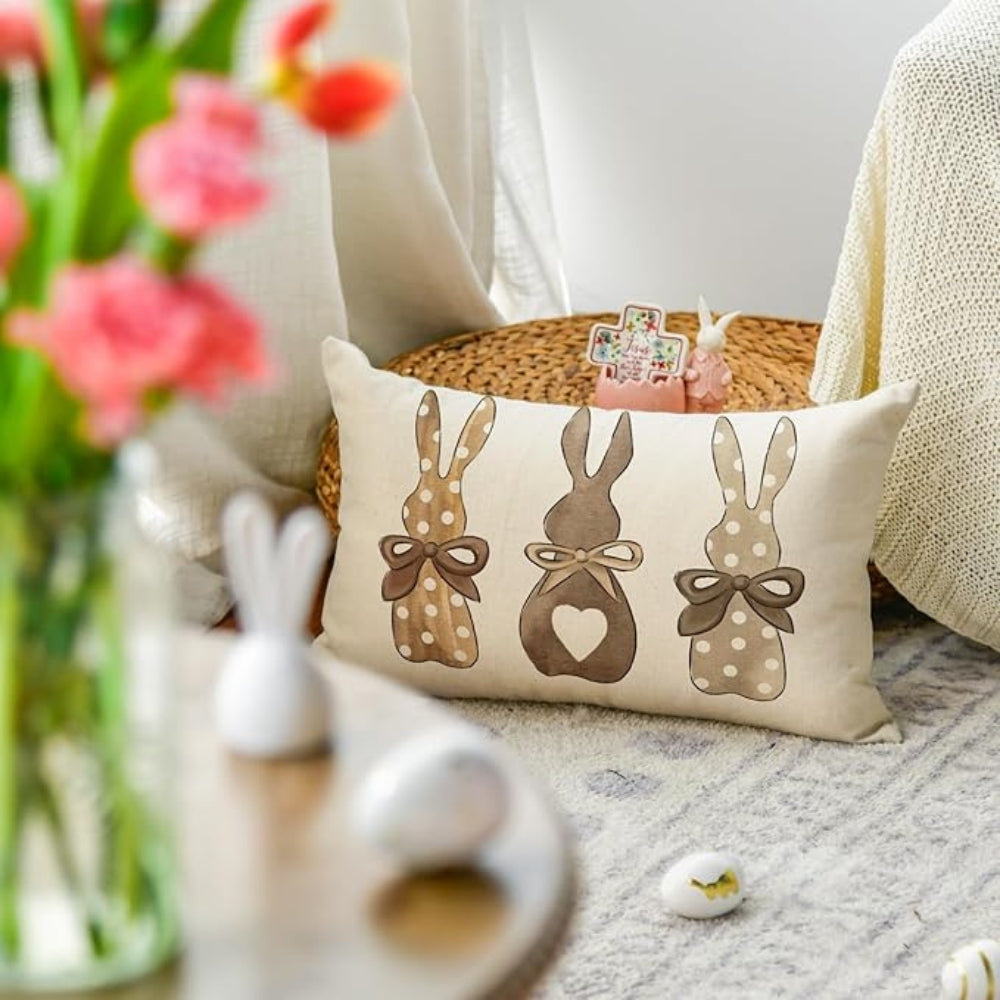 Hemp Bunny Cushion Cover with Polka Dots and Bows