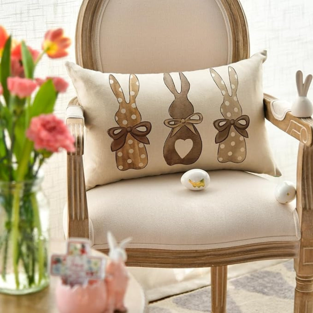 Hemp Bunny Cushion Cover with Polka Dots and Bows