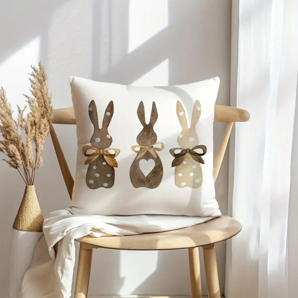 Hemp Bunny Cushion Cover with Polka Dots and Bows