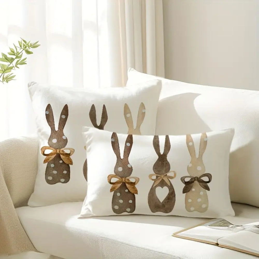 Hemp Bunny Cushion Cover with Polka Dots and Bows