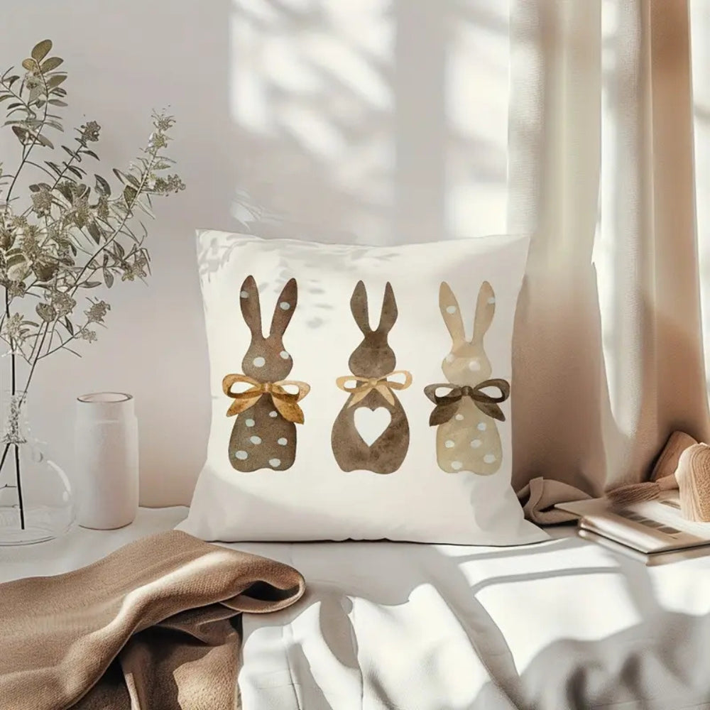 Hemp Bunny Cushion Cover with Polka Dots and Bows