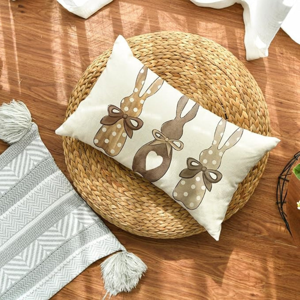 Hemp Bunny Cushion Cover with Polka Dots and Bows