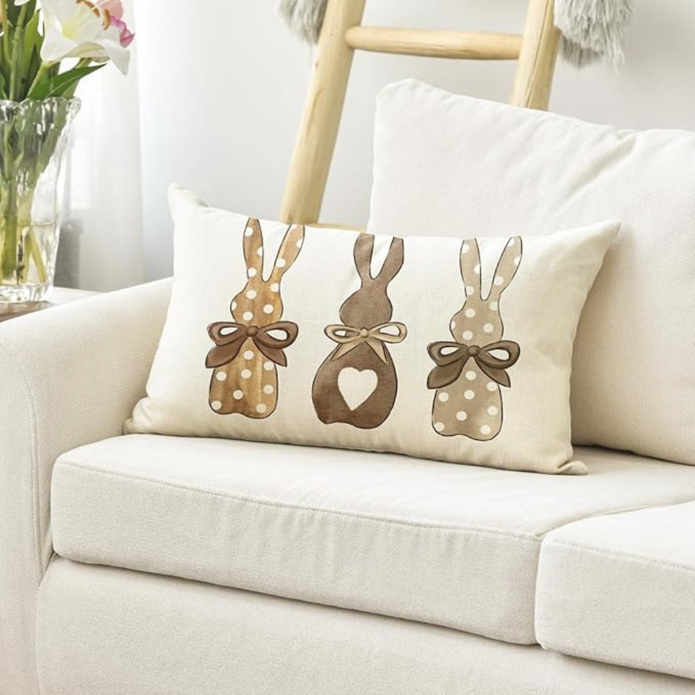Hemp Bunny Cushion Cover with Polka Dots and Bows
