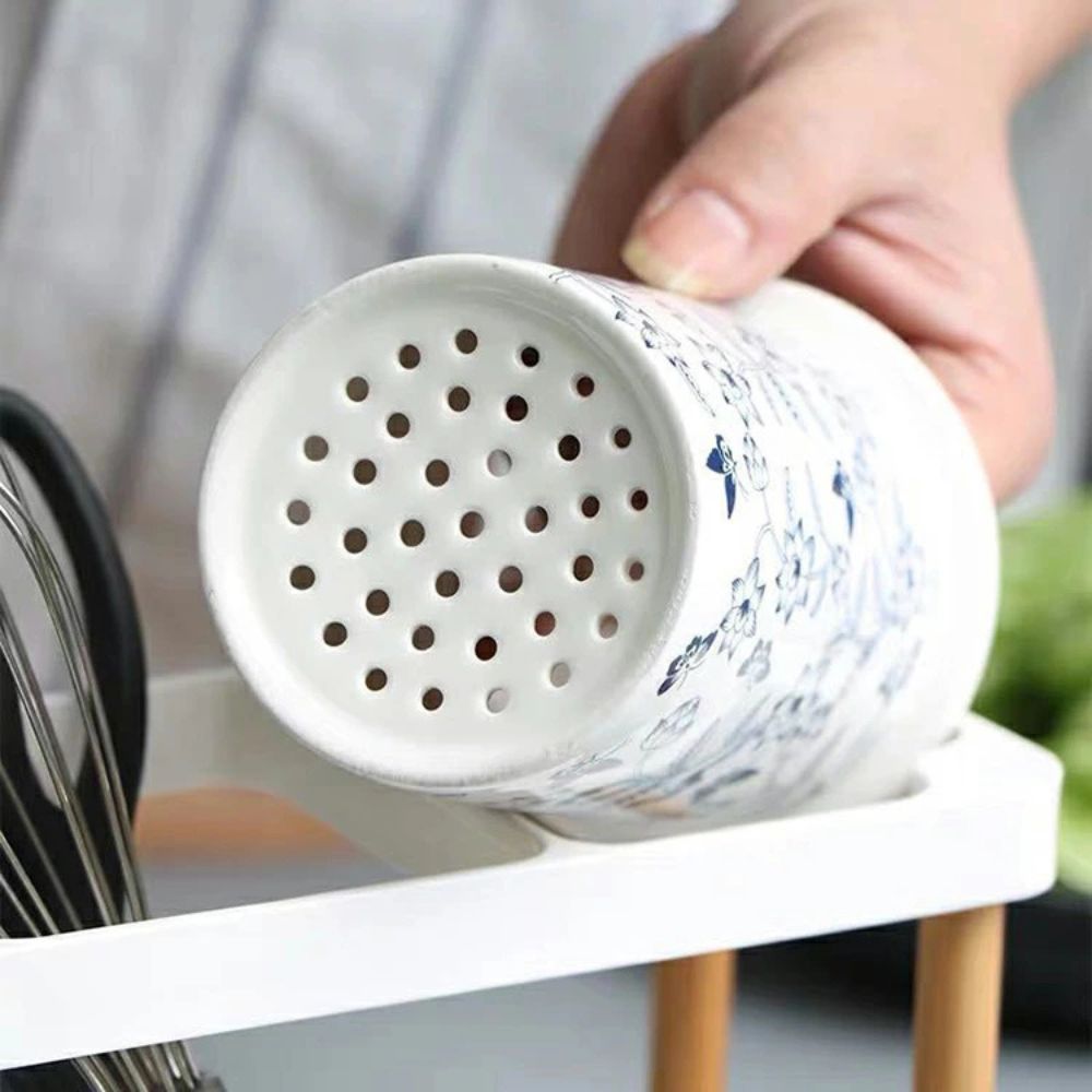 Ceramic Floral Utensil Holder Crock