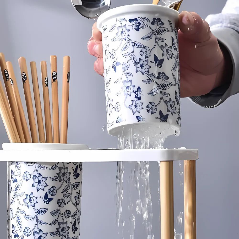 Ceramic Floral Utensil Holder Crock