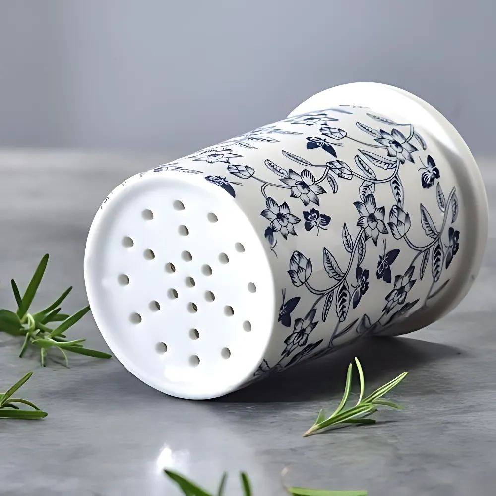 Ceramic Floral Utensil Holder Crock