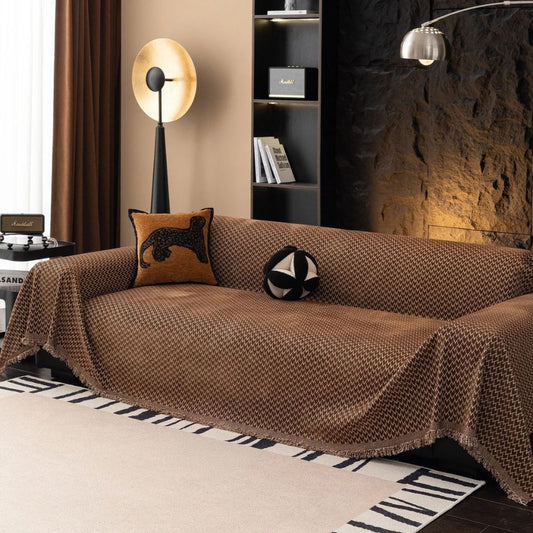 Chenille Zigzag Sofa Cover with Tassel Fringe
