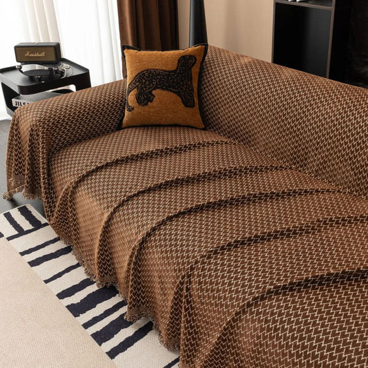 Chenille Zigzag Sofa Cover with Tassel Fringe