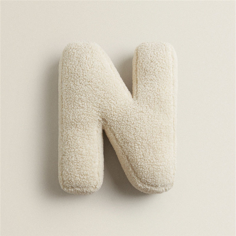 Alphabet Letter Fleece Pillow in Chestnut Brown and Cream