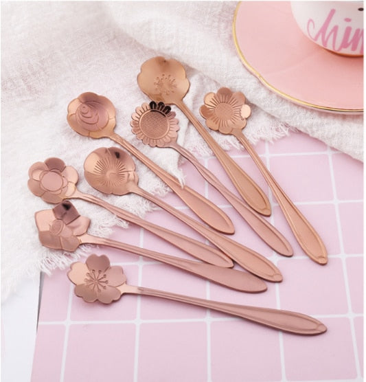 Stainless Steel Floral Teaspoon Set - 8 Piece