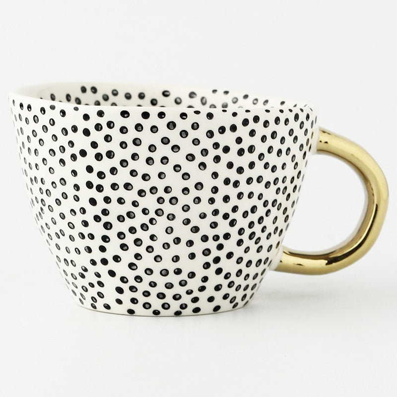Geometric Ceramic Coffee Mug with Gold Handle