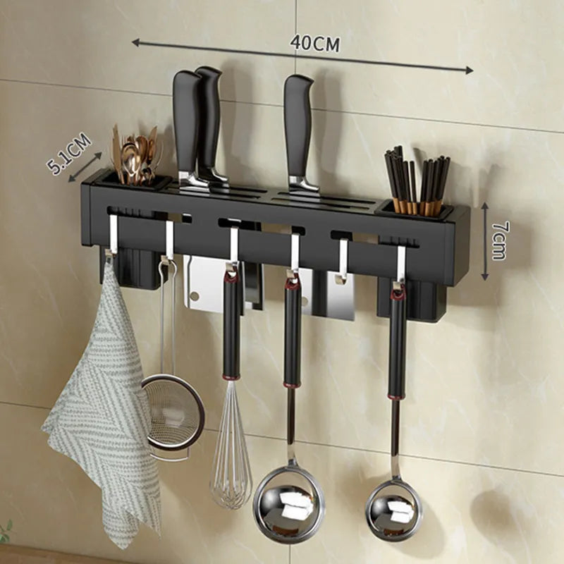 Stainless Steel Wall-Mounted Knife Holder with Hooks