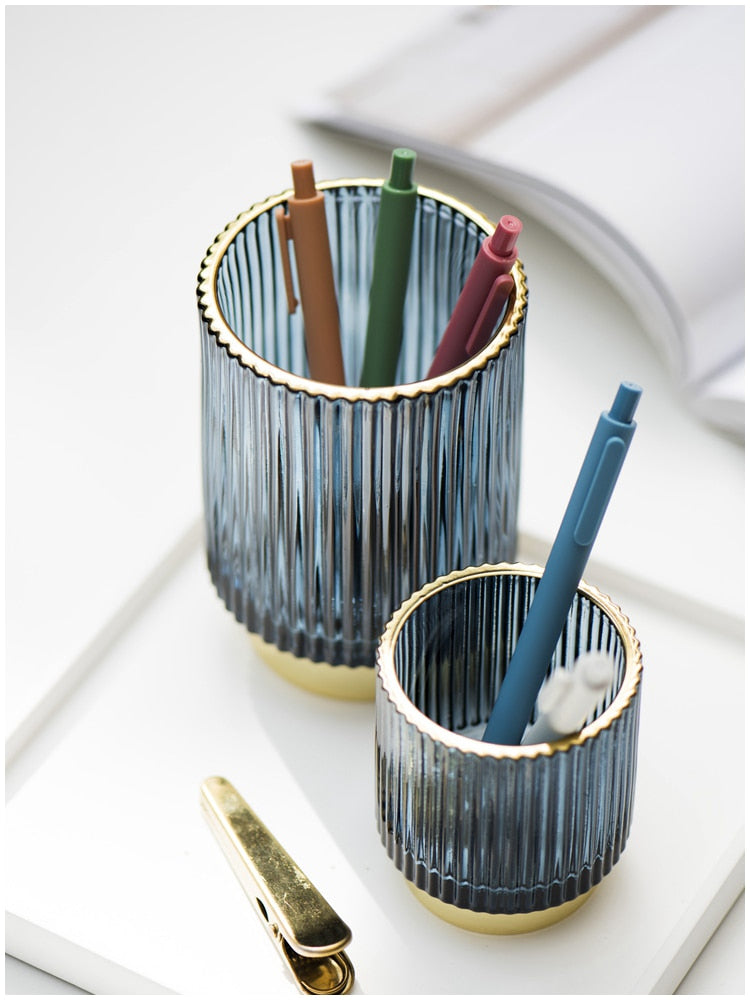 Gold Foil Glass Makeup Organizer with Textured Finish