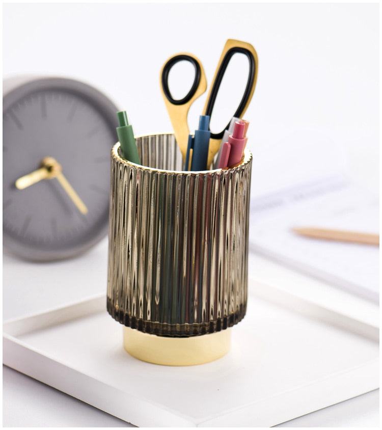 Gold Foil Glass Makeup Organizer with Textured Finish