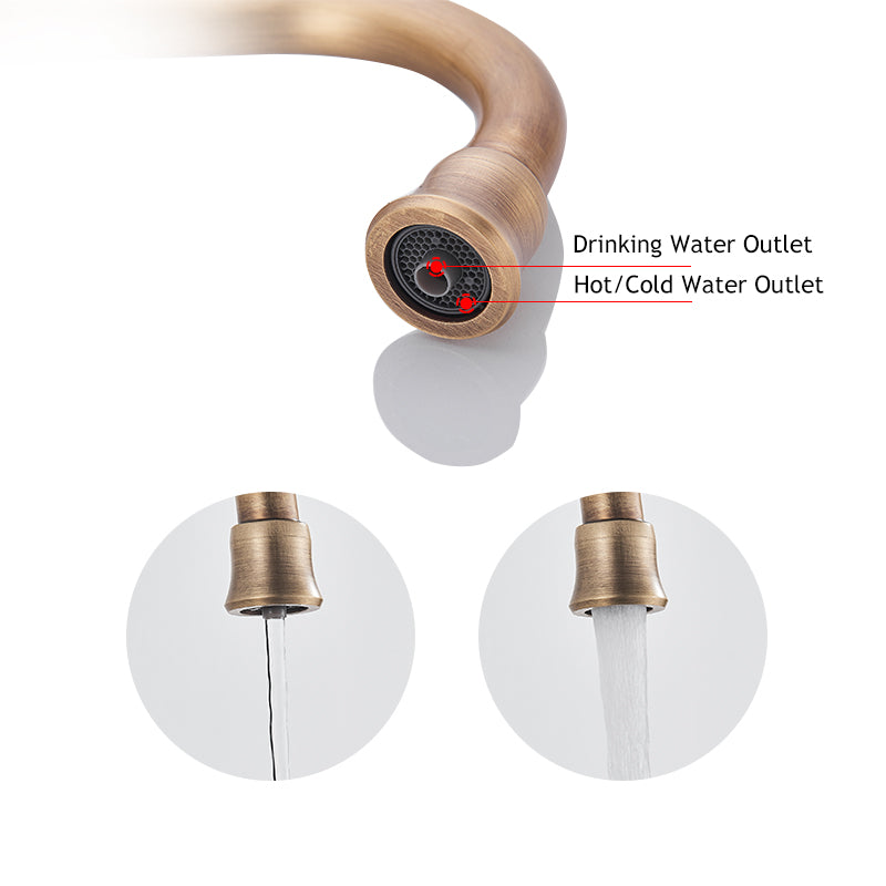 Classic Copper Kitchen Faucet with 360-Degree Swivel and Integrated Aerator