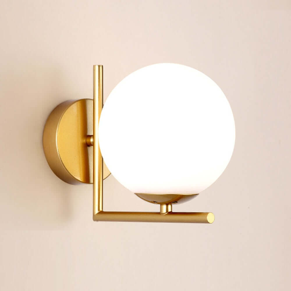 Gold Modern Wall Light with White Glass Sphere Shade