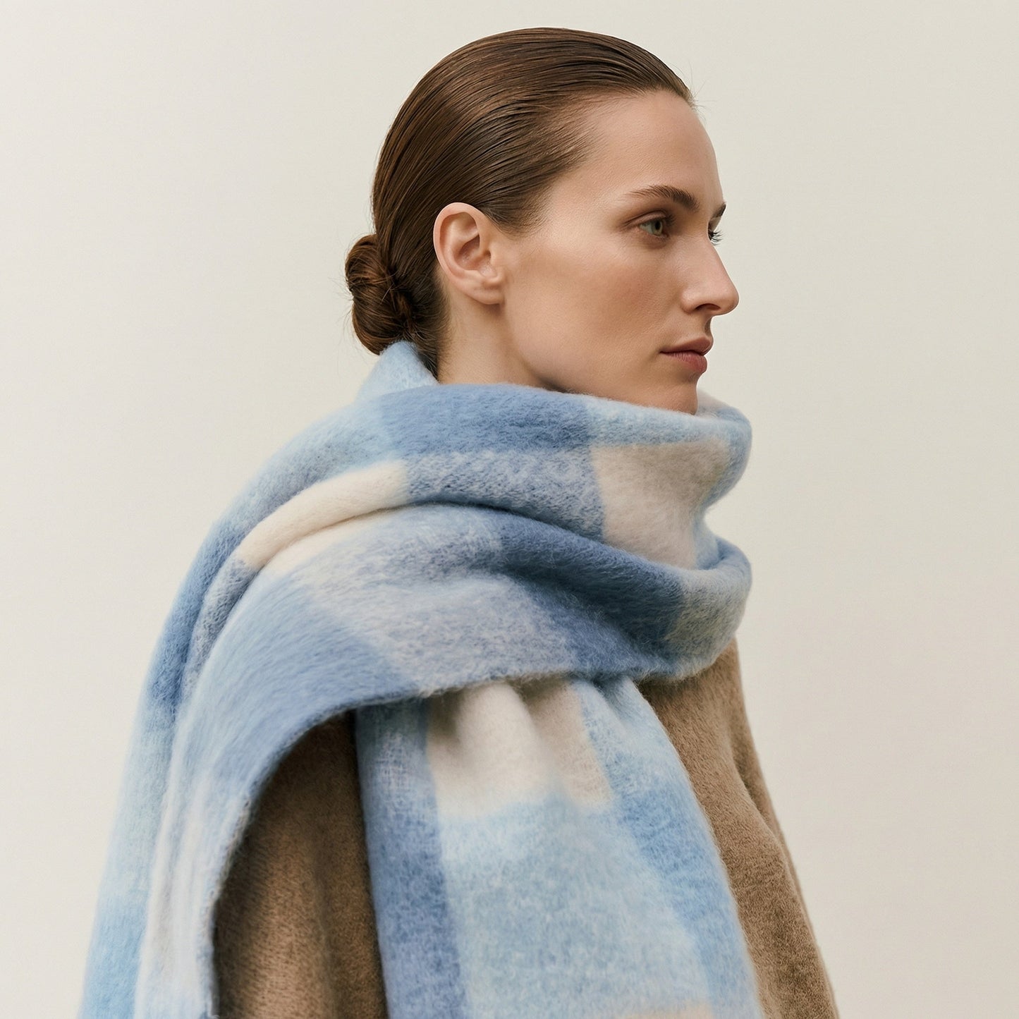 Large Soft Plaid Wool Blend Winter Scarf with Fringed Edges