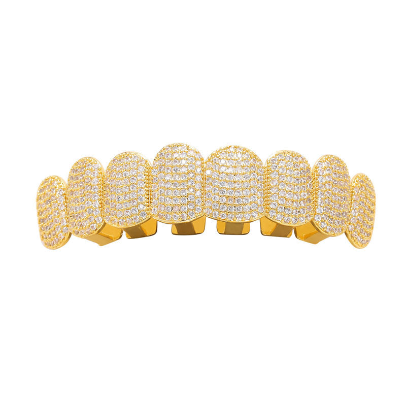 Hip-Hop Vampire Fang Grillz Set in Gold and Silver with Zircon Diamonds