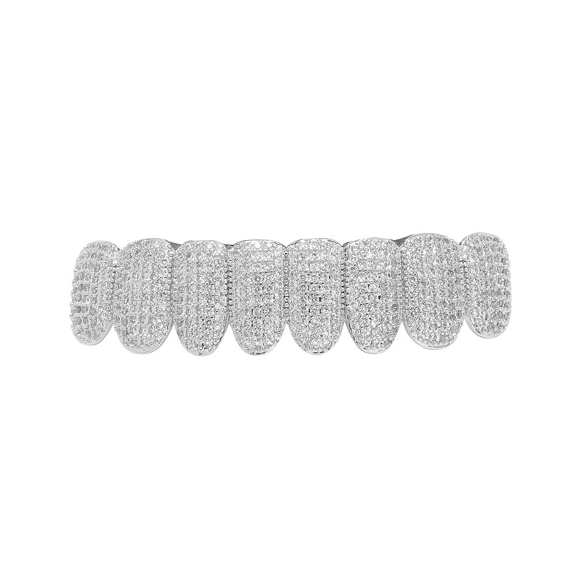 Hip-Hop Vampire Fang Grillz Set in Gold and Silver with Zircon Diamonds