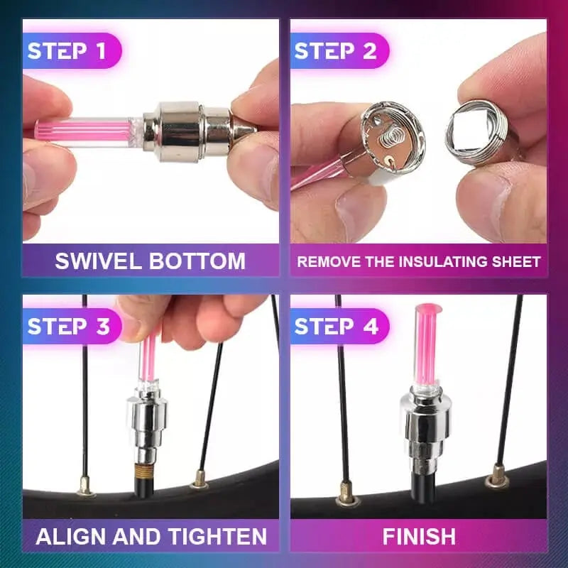 LED Bicycle Valve Lights with Motion Activation for Night Safety