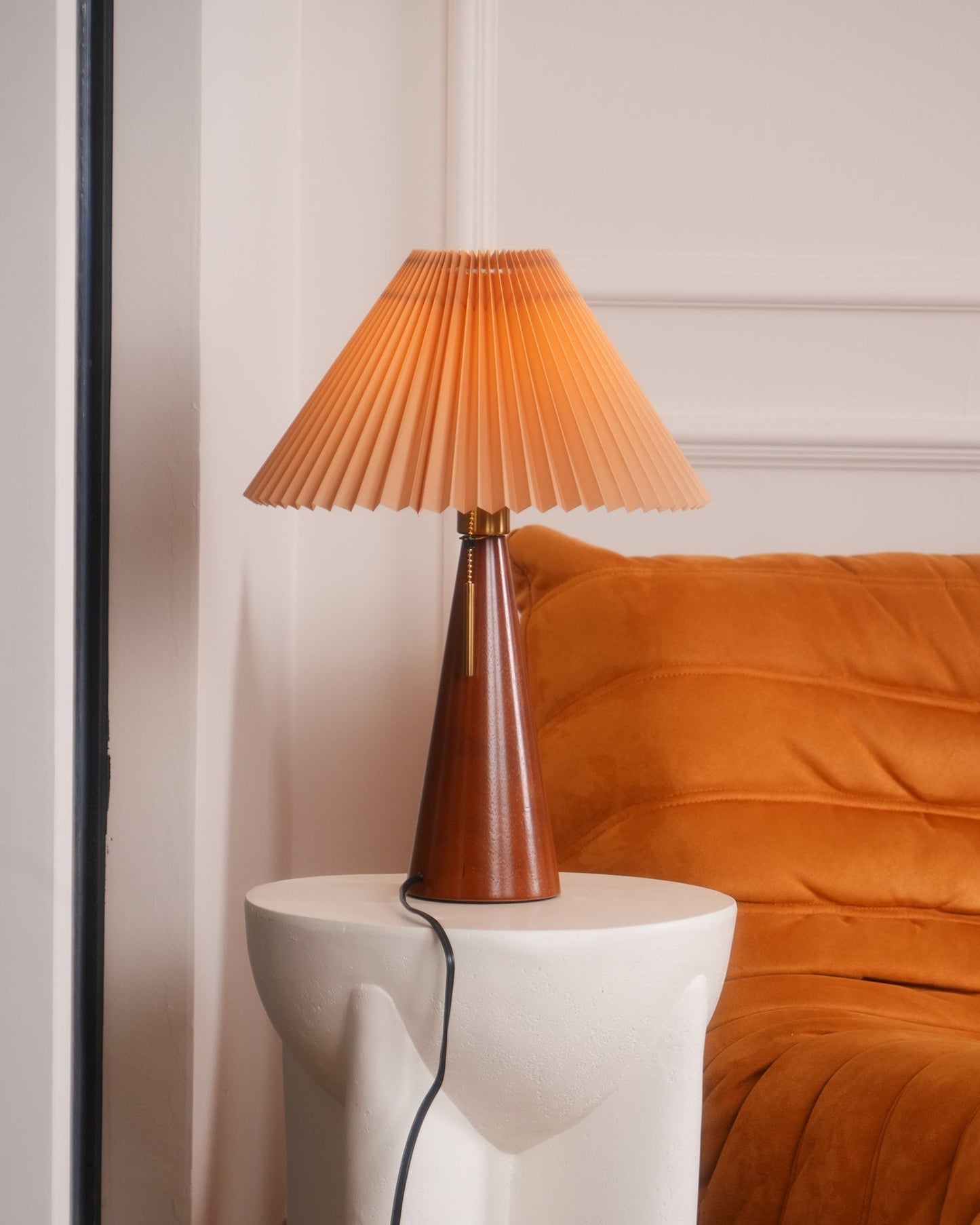 Elegant Wood and Metal Table Lamp with Pleated Linen Shade
