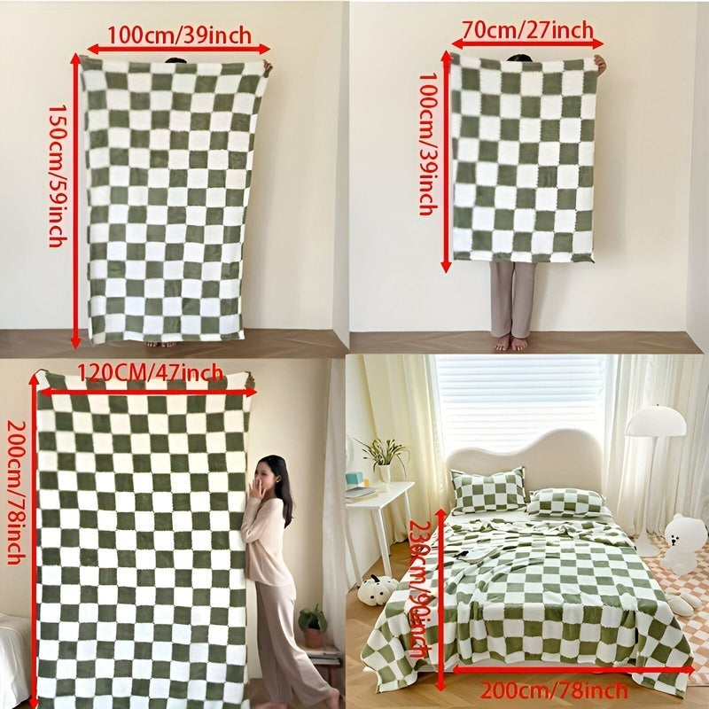 Checked Fleece Throw Blanket for Sofa and Bed